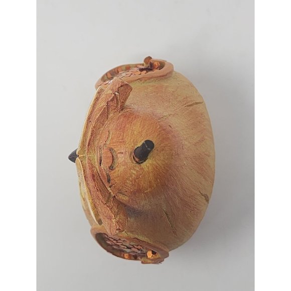 Wood Owl Figurine Pear Shaped With Stem Hand Painted Carved Orange Glitter Wings - Picture 5 of 9